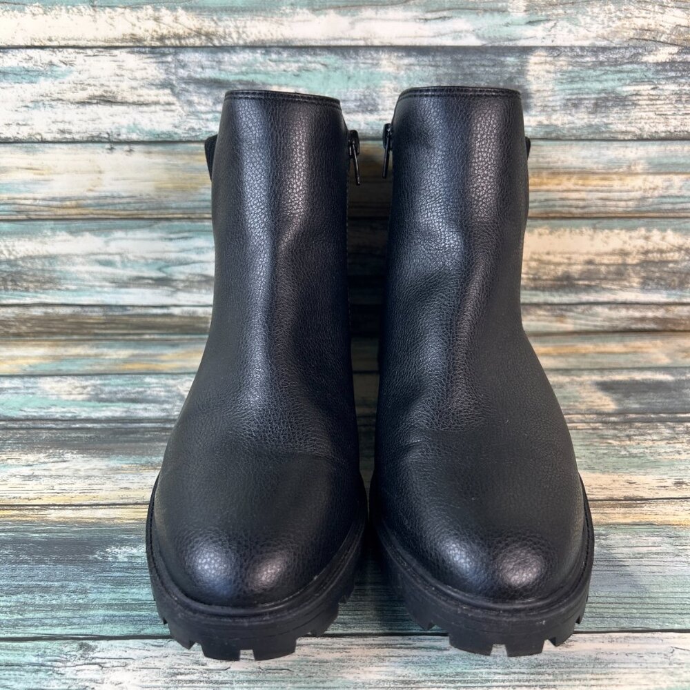 BARETRAPS Ankle Boot Size 9.5 Black Block Heel Cuffed Trim Bootie